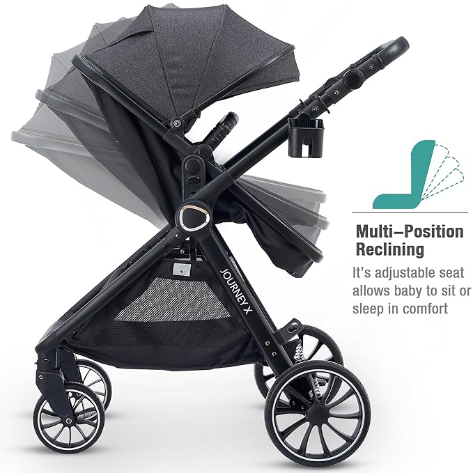 Baby Stroller, 2 in 1 Newborn Stroller Convertible Bassinet for Infant Toddler Pram with Footmuff (Black)