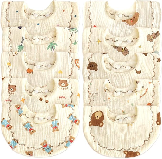 EllieHouse Baby Bibs for Girls Boys 10Pack Muslin Drool Teeth Drooling Teething Bibs Muslin Cotton for Infant Toddler