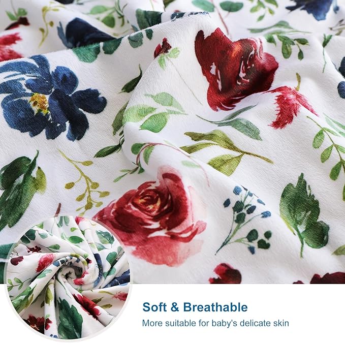 HOMRITAR Baby Blanket for Boys Girls Super Soft Minky Toddler Blanket Double Layer Dotted Backing, Receiving Blanket wtih Multicolor Floral Design 30 x 40 Inch