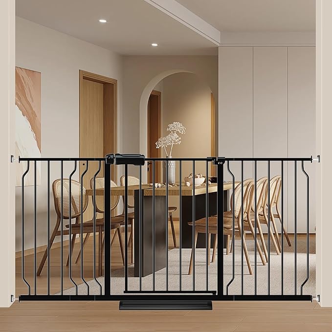 Extra Wide Baby Gates for Doorways 52.76"-62.20" Extra Wide Baby Gate Dog gate Pressure Mounted No Drilling with Walk-Through, Auto-Close & Dual-Direction Swing for Large Wide Opening Black