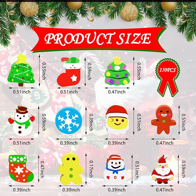 150 Pcs Christmas Mini Erasers for Kids, Cute Small Animal Erasers Bulk for Kids Desk Pets Christmas Pencil Erasers Socks Santa Snowflakes Gift Filling Homework School Classroom Rewards Prizes