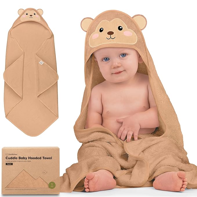 KeaBabies Hooded Baby Towel for Newborn - Viscose Derived from Bamboo Large Baby Bath Towels with Hood for Boys, Girls, Toddler, Extra Absorbent & Soft Newborn Bath Essentials (Monkey, Regular)