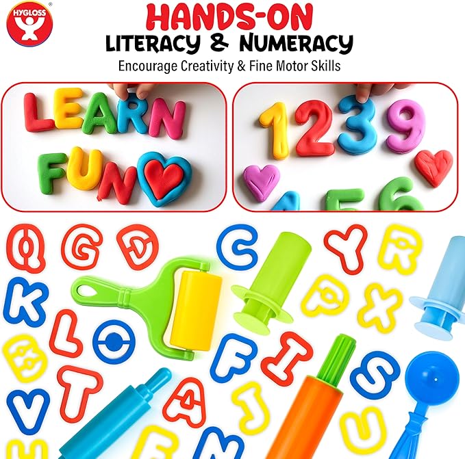 Dough Alphabet & Numbers Cutter Set for Kids – 41-Piece Letter and Number Mold Kit with Bright Colors – Educational Clay and Dough Tools for Learning, Counting, and Crafting – Strong and Durable