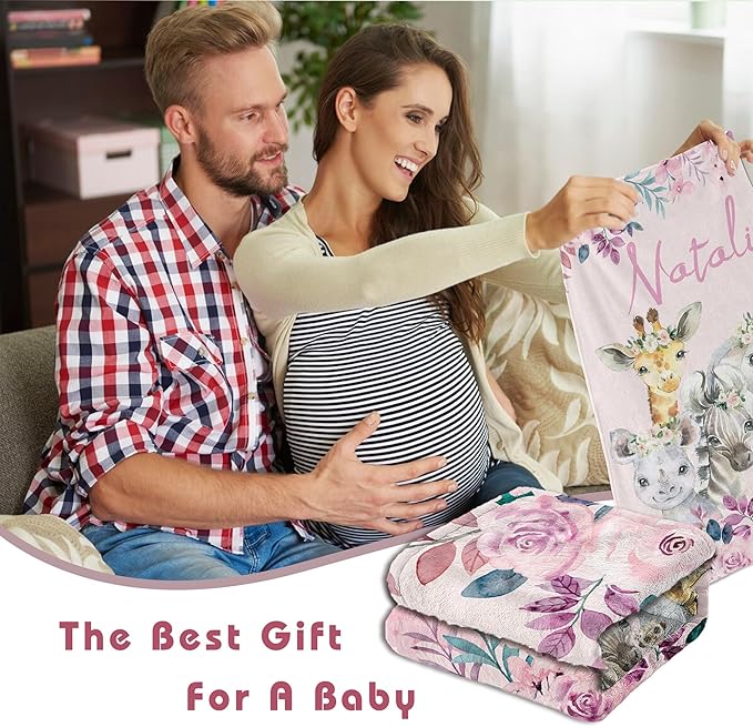 Personalized Baby Blanket with Name Custom Animals Blanket for Infant Toddler Newborn Customized for Boy Girl Birthday Christmas