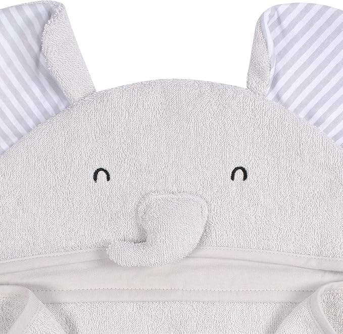 Gerber Baby 4 Piece Animal Character Hooded Towel and Washcloth Set, Grey Elephant, One Size