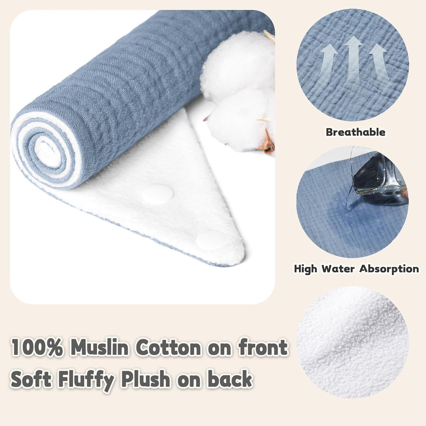 Susurration Muslin Baby Bibs 10Pack Bandana Drool Bibs Soft Adjustable Newborn for Unisex Girls & Boys (Blue Print)