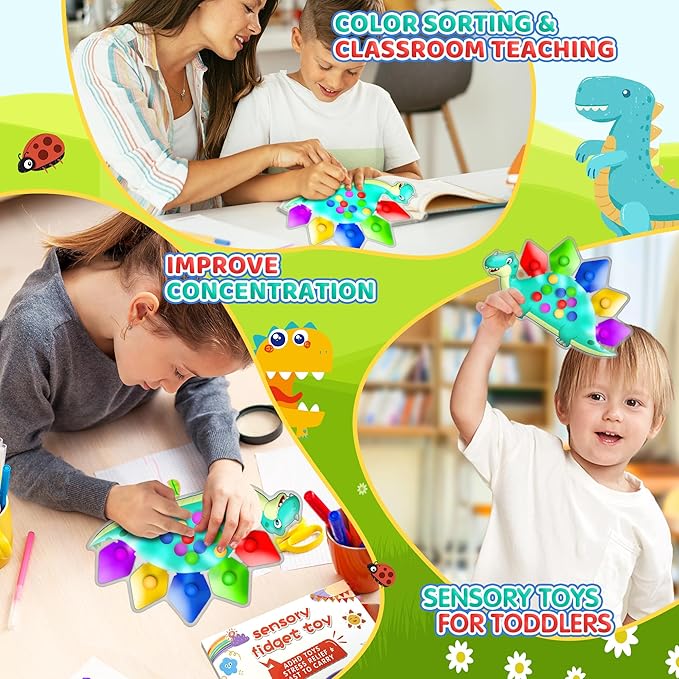 Dinosaur Color Sorting Sensory Toy Christmas Stocking Stuffers for Toddler Activities Fine Motor Matching Game Roadtrip Travel Essential Autism Fidget for Preschool Classroom Gift for Kid 3-5 Year Old