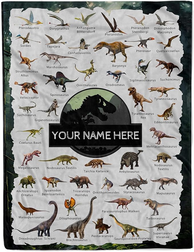 Personalized Dinosaur Blanket with Name Custom Name Blanket for Baby Boy Newborn Customized Gifts for Baby Shower Christmas Birthday Expect Mom