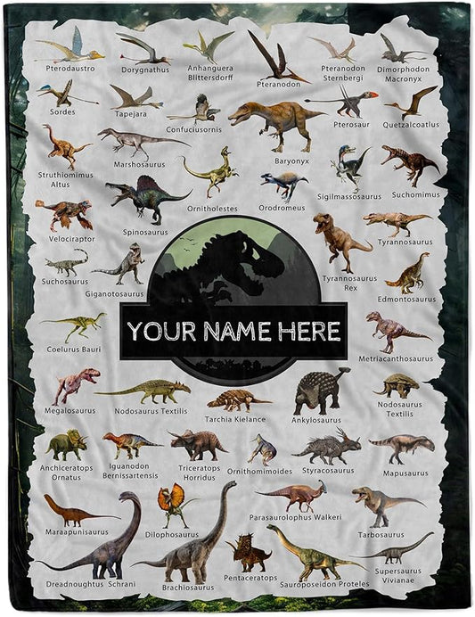 Personalized Dinosaur Blanket with Name Custom Name Blanket for Baby Boy Newborn Customized Gifts for Baby Shower Christmas Birthday Expect Mom