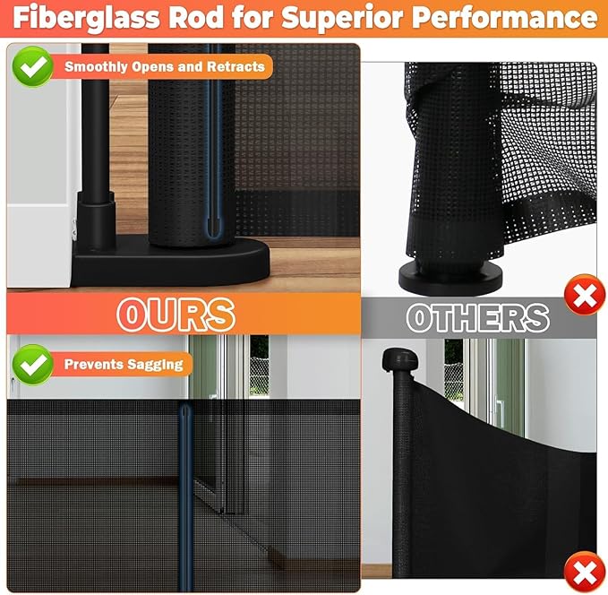 Retractable Baby Gates for Stairs, 55" Wide Retractable Dog Gate Pet Gate, 34" Extra Tall Child Safety Gate Toddler Mesh Gate with Support Rods for Doorways, Hallways, Deck, Porch, Indoor, Outdoor