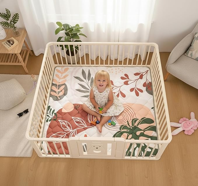 Baby Play Mat 50x50 Inch, Thickened Soft Floor Mat for Playpen, Machine Washable Foam Crawling Mat with Non-Slip Bottom for Babies and Toddlers, Foldable Padded Playmat