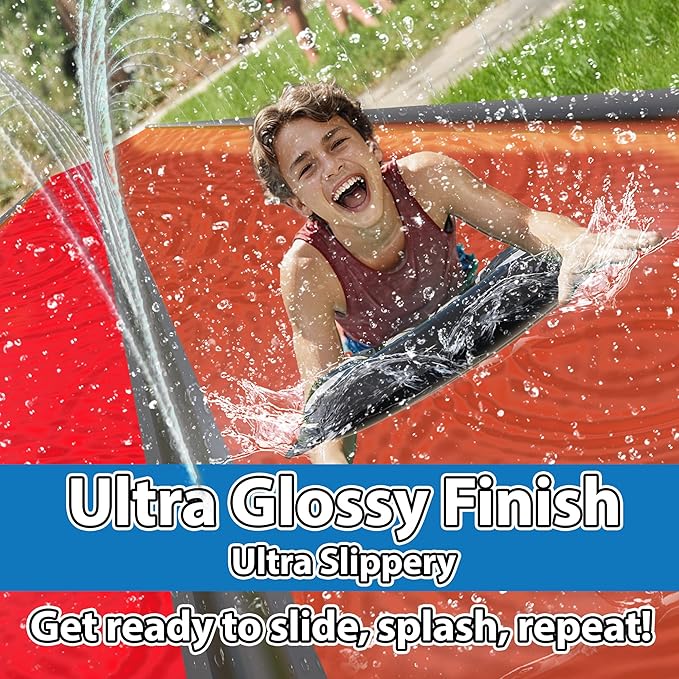 JAMBO 22Ft Water Slide and 2 Bodyboards, Extra Long Heavy Duty Slip Splash and Slide with Inflatable Bumpers, Pirate Splash Mat Water Sprinkler, Outdoor Water Toys, Summer n Toy, Splash Pad