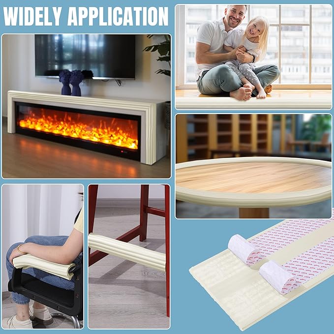 MABOZOO 8'' Extra Wide Seat Edge Cushion, 13.1 FT Length Foam Fireplace Cushion Soft Hearth Guard Bumper Pad Child Proof Padding Hearth Pad Edge Protector, Fireplace Baby Proofing for Baby (Cream)