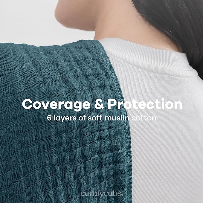 Comfy Cubs Muslin Burp Cloths 20" x 10", Pack of 6 - Large, 6-Layer, Ultra Absorbent 100% Cotton for Baby Drool and Messes - Soft, Safe & Gentle Baby Burp Cloths Set for Boys & Girls - Neptune