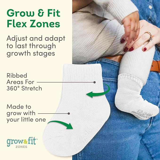 Fruit of the Loom Baby 14-Pack Grow & Fit Flex Zones Cotton Stretch Socks - Unisex, Girls, Boys