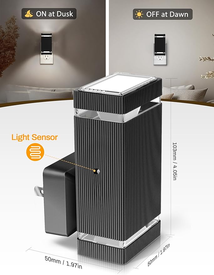 DORESshop Bright LED Night Light Plug in [2 Pack], Night Lights Plug into Wall with Dusk-to-Dawn Sensor, 0-100lm Dimmable Nightlights with Light Sensor for Adults, Hallway, Bedroom, Stairway