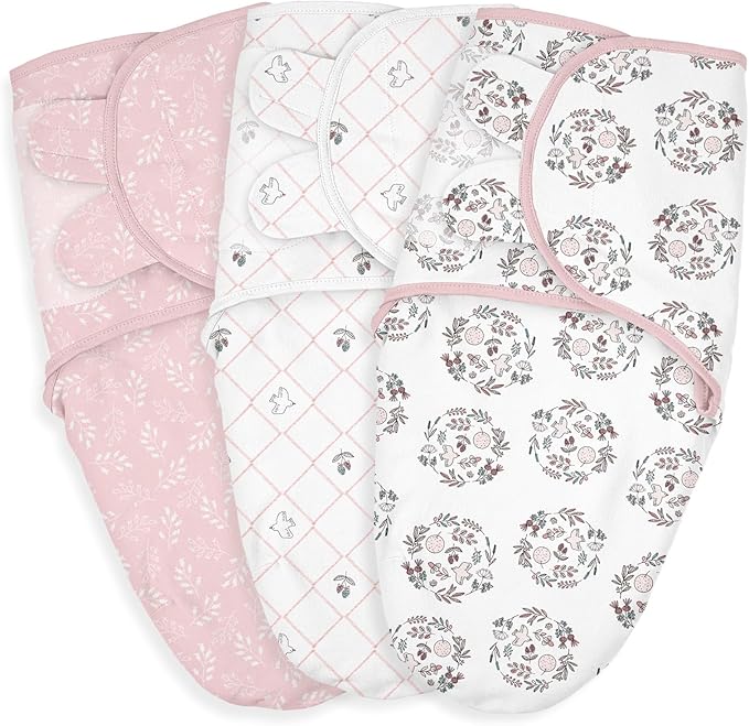 Baby Swaddle Sacks, 3-Pack Newborn Organic Cotton Swaddle Wrap, Adjustable Swaddling Blankets, Nursery Swaddling Essentials for Newborn 0-3 Months, Infant Shower Items Gift (Birds & Branches)