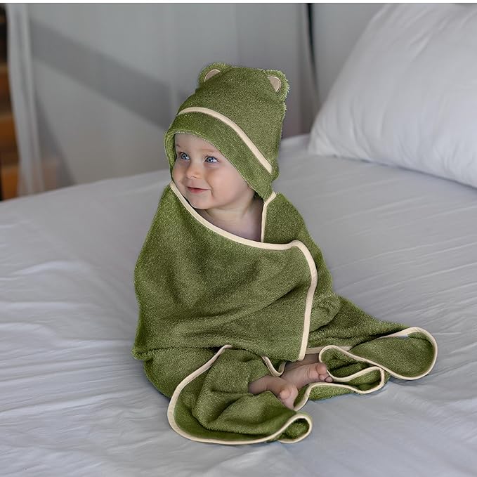Premium Baby Bath Towel - Rayon Made from Bamboo Hooded Baby Towels - Newborn Baby Towel with Hood - Large Hooded Towel for Newborn Infant Boy Girl (Olive)