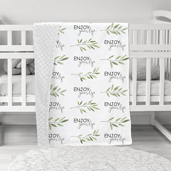 Baby Blankets for Unisex Boys Girls, Soft Breathable Front Dotted Fleece Backing, Printed Bed Nursery Minky Blankets for Toddler Newborn, Greenery, 30 x 40 inches