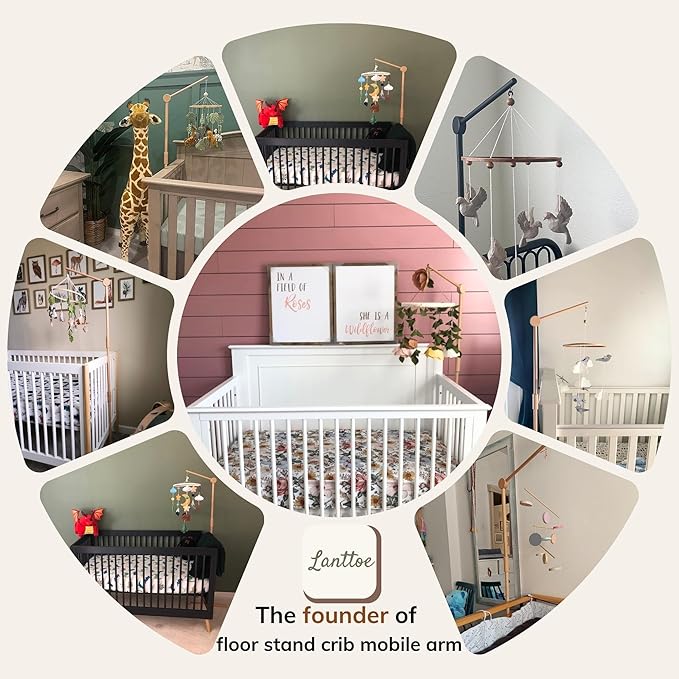 Wooden Floor-Standing Crib Mobile Arm Pro 61 Inches for Baby Nursery-Movable Baby Mobile Hanger with Strong Anti-Dumping Attachment-100% Natural Beech Wood-Thicker Wooden Pole-UpgradeThickened