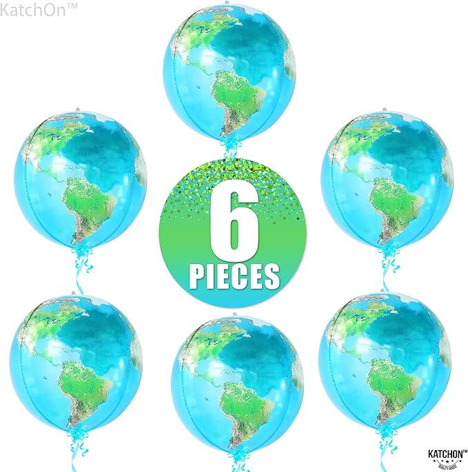 KatchOn, Globe Balloons for Earth Day Decorations - Huge 22 Inch, Pack of 6 | 4D World Map Balloon | Earth Balloons for Around The World Decorations | Back To School, Bon Voyage Party Decoration