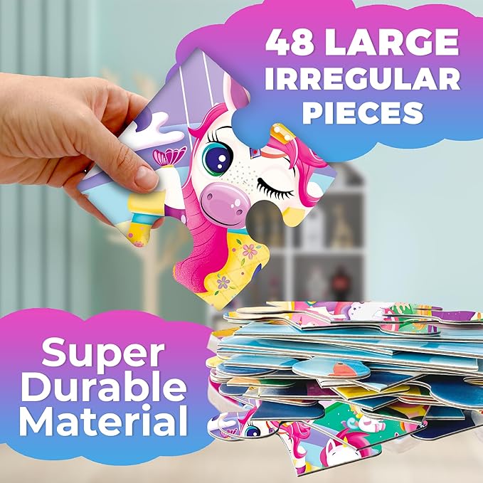 QUOKKA Giant Floor Puzzles for Kids Ages 4-6 - 2x3 Feet Extra-Thick 48 Pieces Toddler Puzzle Ages 3-5 – Unicorn Educational Activity for Boys Girls – Premium Box with Sturdy Handle & Magnetic Closure