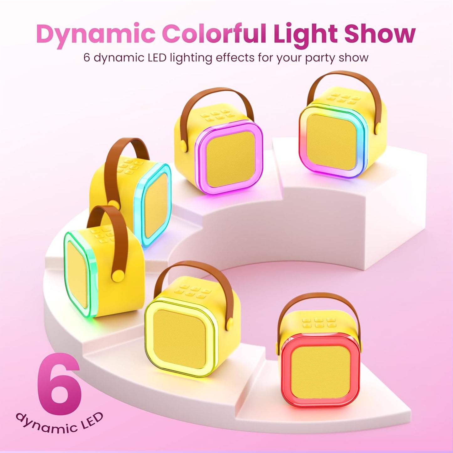 Karaoke Machine for Kids Adults, Portable Bluetooth Mini Karaoke Microphone Singing Speaker Karaoke Player with 2 Wireless Mic,Kids for All Smartphones,Birthday, Family,Home Party(Yellow)