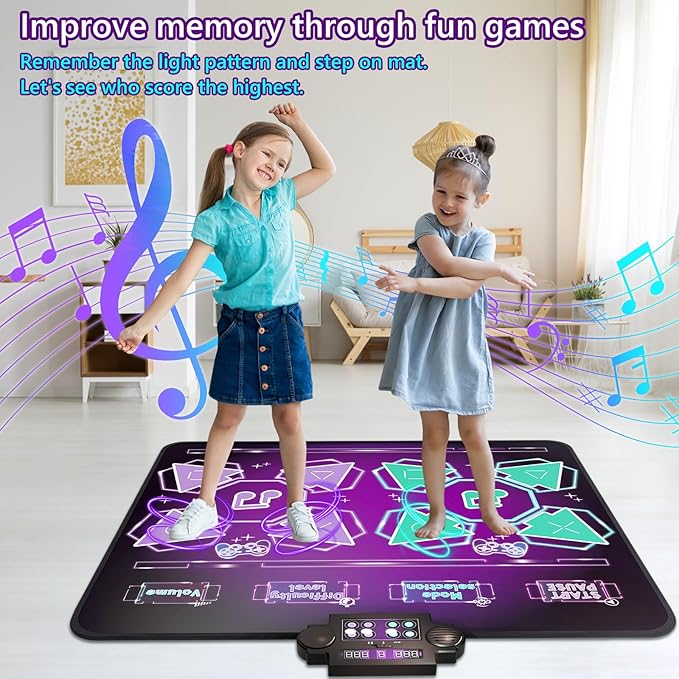 Kids Dance Mat Toys - 2-Player Dance Pad Gifts for Girls Boys Toddlers 3 4 5 6 7 8 9 + Year Old Electronic Dancing Mat Floor Games Toy with Music Light Christmas Birthday Gift (Purple)