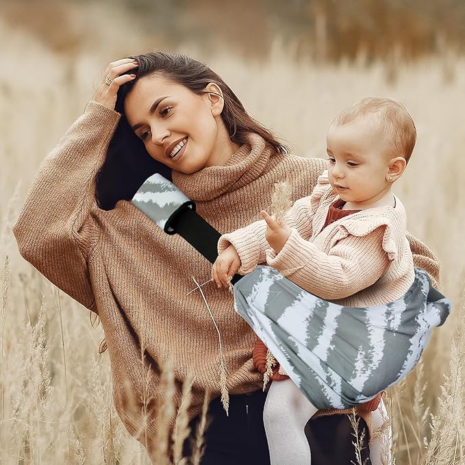Baby Sling Shoulder Carrier,Ultimate Comfort Side Baby Carrier for Newborn to Toddler/Infants (7lbs-44lbs)(Grey White)