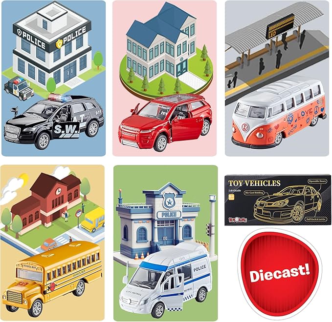 KIDAMI Die-cast Metal Toy Cars Set of 5, Openable Doors, Pull Back Car, Gift Pack for Kids (Official Car)