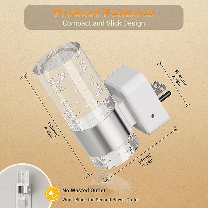 JandCase Night Light, Night Lights Plug into Wall,2 Pack 3000K Warm White LED Nightlight with Adjustable Brightness, Automatic Night Light Plug in with Light Sensor for Bathroom Hallway Room Decor