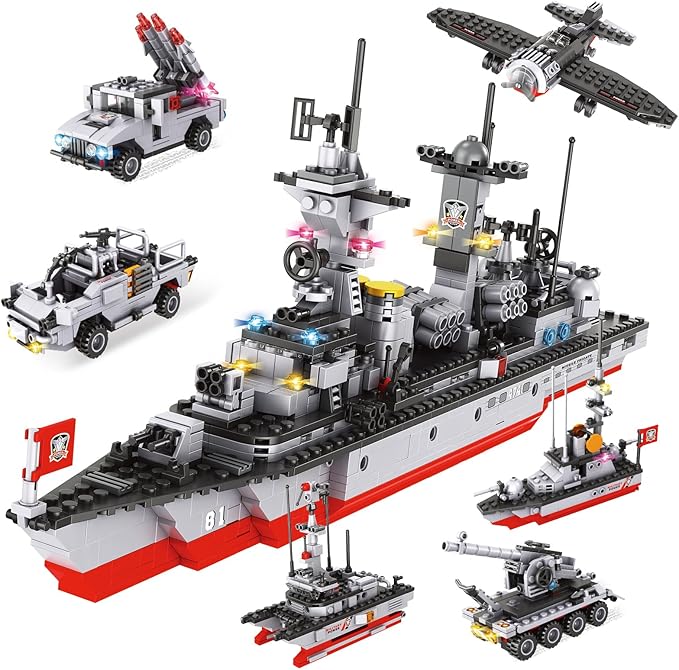 1296 Pieces Aircraft Carrier Building Blocks Set, Military Warship Battleship Building kit with Airplane, Patrol Boat, Army Car, Tank, Creative Roleplay Ship Gift Toys for Kids Boys Girls 6-12 Years