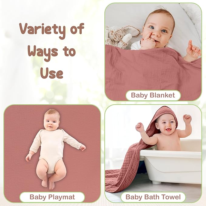 Organic Cotton Muslin Baby Hooded Towels - 32x32 Inch, 2 Pack Newborn Bath Towels for Boys & Girls, Soft & Absorbent Bath Set (Pink/Floral)