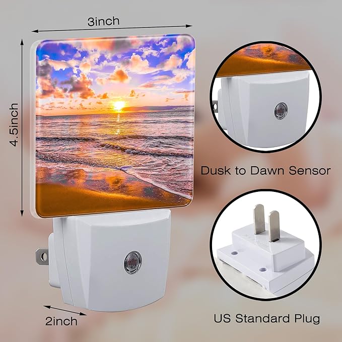 Sunset at Sea Night Light for Kids, Beach and Ocean Waves Night Light Plug in with Dusk to Dawn Sensor, 0.5w Energy Saving Sleep Friendly Nightlight for Hallway Stairway Kitchen Bedroom