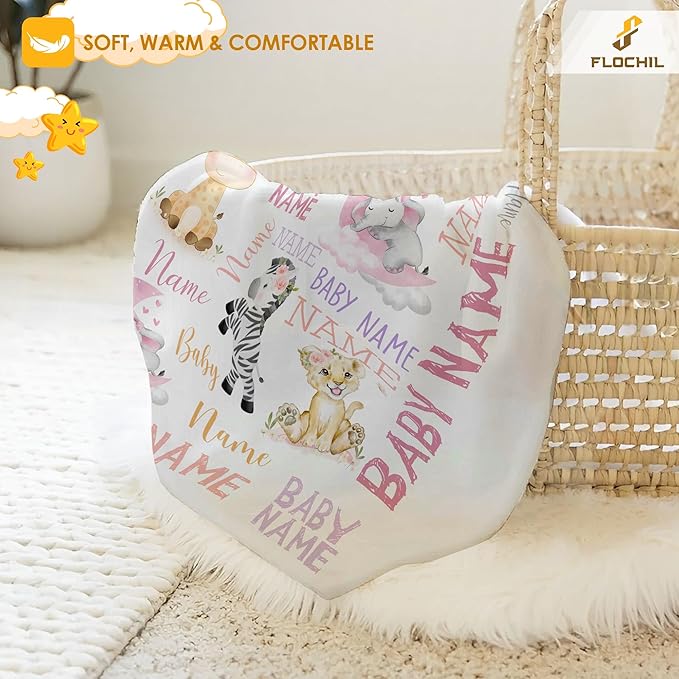 FLOCHIL Personalized Baby Blanket for Girls, Custom Baby Blanket with Name, Customized Baby Products, Gift for Baby, Newborn, Baby Shower (Monogram)