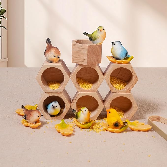 Sorting Stacking Wooden Toys for Toddlers, Bird Montessori Toys Toddler Sensory Bin Tool Toy, Wood Bird House Fine Motor Skill Toy Early Learning Preschool Educational Gift for Kids