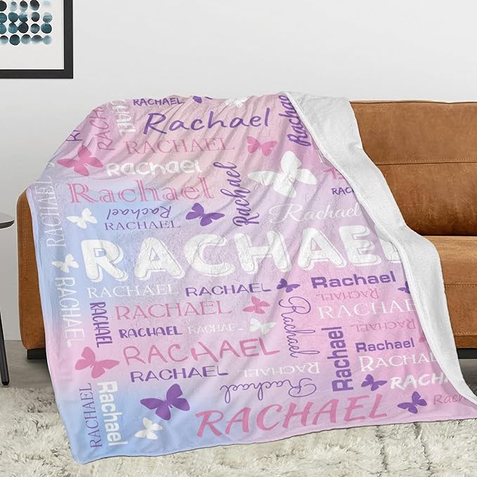 Personalized Throw Blanket with Name Custom Blankets Customized Baby Blanket for Girls Kids Adult Birthday Gift