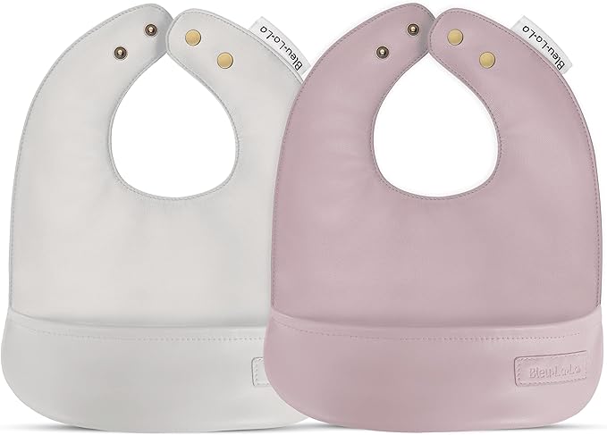Vegan Leather Easy Clean Baby Bibs with Practical Pocket and Snaps - Great for Feeding and Teething Infants 0-12 Months