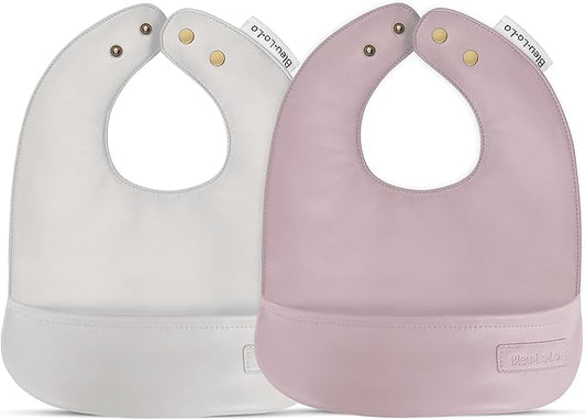 Vegan Leather Easy Clean Baby Bibs with Practical Pocket and Snaps - Great for Feeding and Teething Infants 0-12 Months
