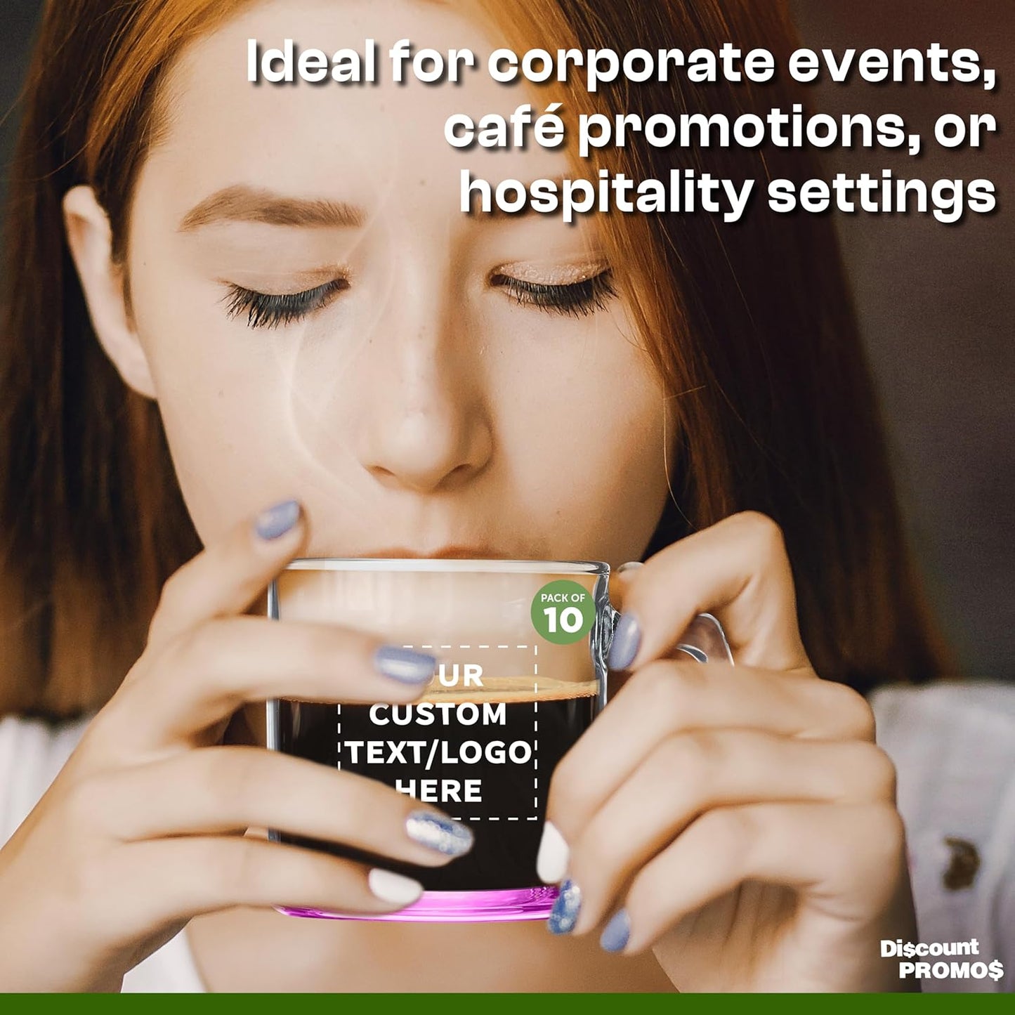 DISCOUNT PTOMOS Custom Small Glass Coffee Mugs 9 oz. Set of 10, Personalized Bulk Pack - Perfect for Coffee, Tea, Espresso, Hot Cocoa, Other Beverages - Pink