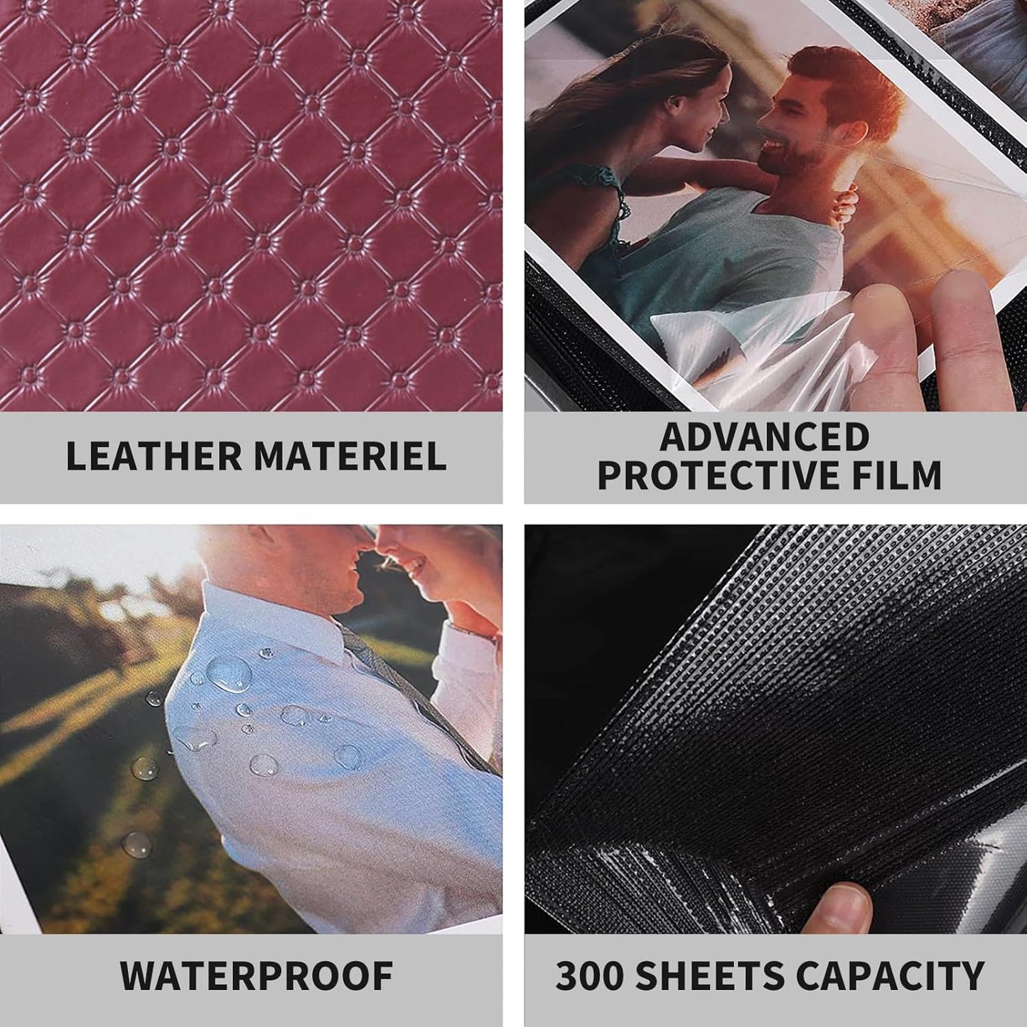 RECUTMS Photo Albums for 4x6 Photos Holds 300, 3 Per Pages Photo Picture Album PU Leather Button Grain Cover, Horizontal Photos Record Family Wedding Anniversary Baby Holiday Travel Album Wine Red