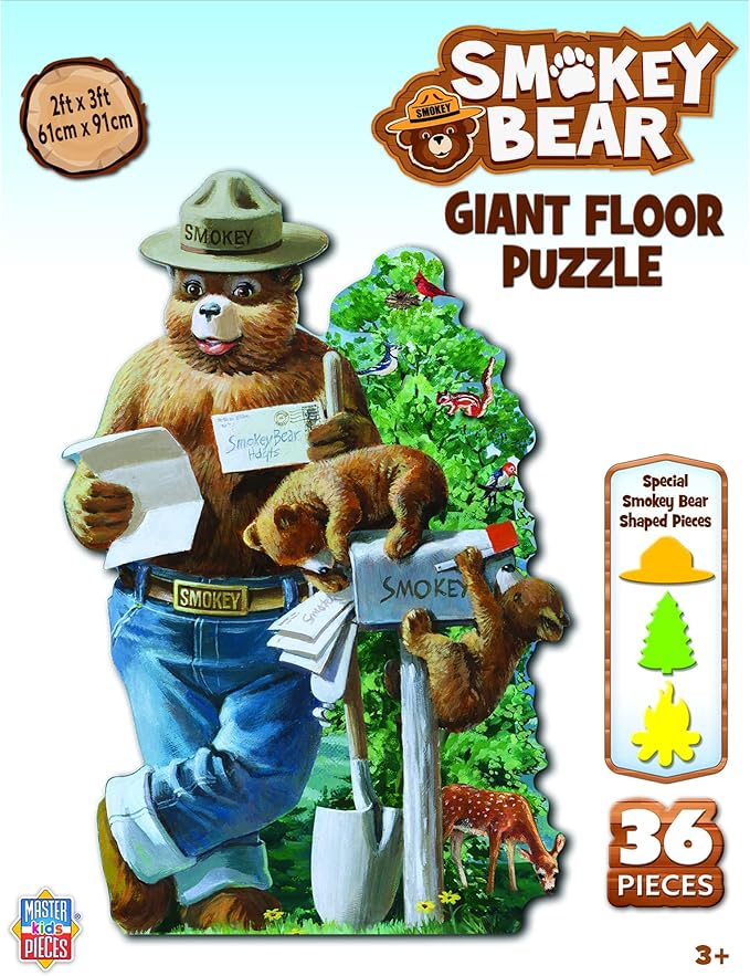 Baby Fanatics MasterPieces Floor Puzzle - Jumbo Size 36 Piece Jigsaw Puzzle for Kids - Smokey Bear Shaped - 3ftx2ft