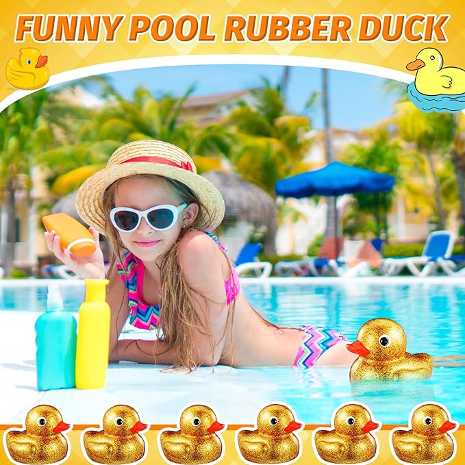Honoson 6.89 Inch Giant Glitter Rubber Duck Big Glitter Rubber Duck Large Sparkly Duckling Bath Toy with Squeaky Sound for Summer Baby Shower Birthday Party Favor Gift(Gold)