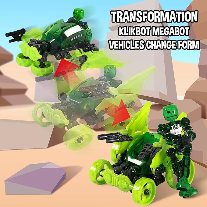 Zing Klikbot Megabots – Pack of Three – Green, Blue and Red - Toy Figures with Unique Accessories – for Kids 8 Plus