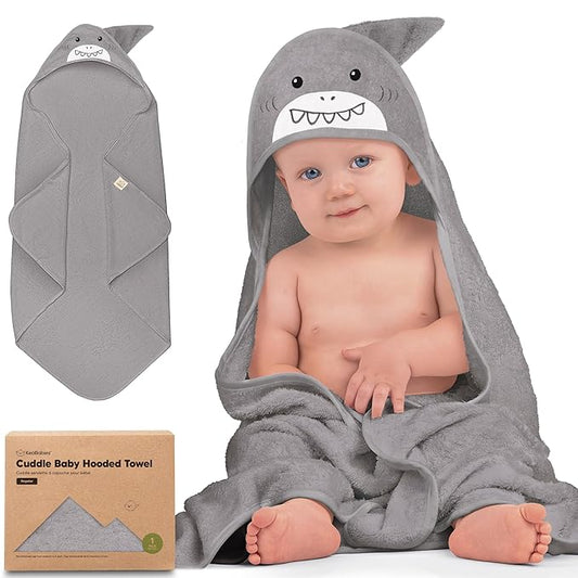 KeaBabies Hooded Baby Towel for Newborn - Viscose Derived from Bamboo Large Baby Bath Towels with Hood for Boys, Girls, Toddler, Extra Absorbent & Soft Newborn Bath Essentials (Shark, Regular)