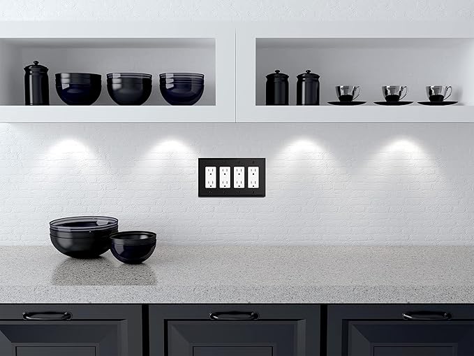 Modern Edge Decorative Wall Plate Switch Plate Outlet Cover, Durable Solid Zinc Alloy (Quad Decorator, Matte Black)