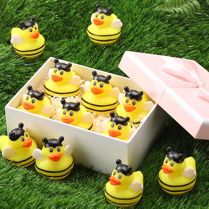 Jexine 24 Pieces Rubber Ducks 4 Styles Assorted Rubber Fun and Adorable Gifts Birthday Party Supplies Bathtub Floating Ducking Reward Gift Bag Filler(Bee Style)