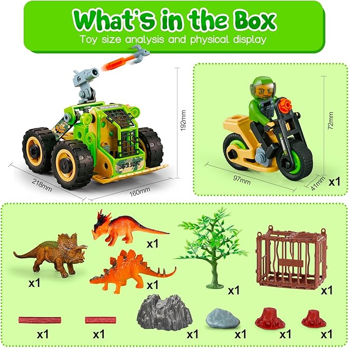 HOMETTER Dinosaur Building Toys, STEM Learning Toys, Construction Engineering Kit for Kids, Creative Set Capturing Dinosaurs Game Christams Ideas Gift for Boys Age 4 5 6 7 8 9 10+ Years Old