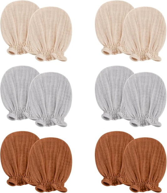 Pro Goleem Muslin Baby Mittens for Newborn, 100% Cotton No Scratch Soft Breathable Gloves for Boys and Girls 0-6 months