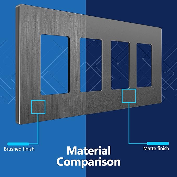 LIDER Brushed Finish Decorator Switch Cover, Screwless Wall Plate, Mid-Size 4-Gang 4.88" x 8.58", Unbreakable Polycarbonate Thermoplastic, UL Listed, LSWP-34M-BSG, Brushed Space Gray